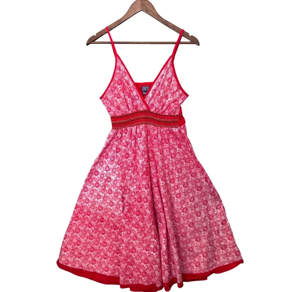 Red Floral Printed Babydoll Sundress Large Bohemian Summer Tropical Beach Resort